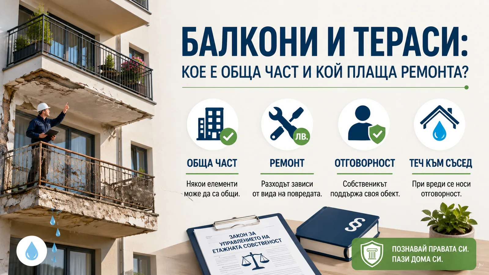Балкони и тераси: кое е обща част и кой плаща ремонта?