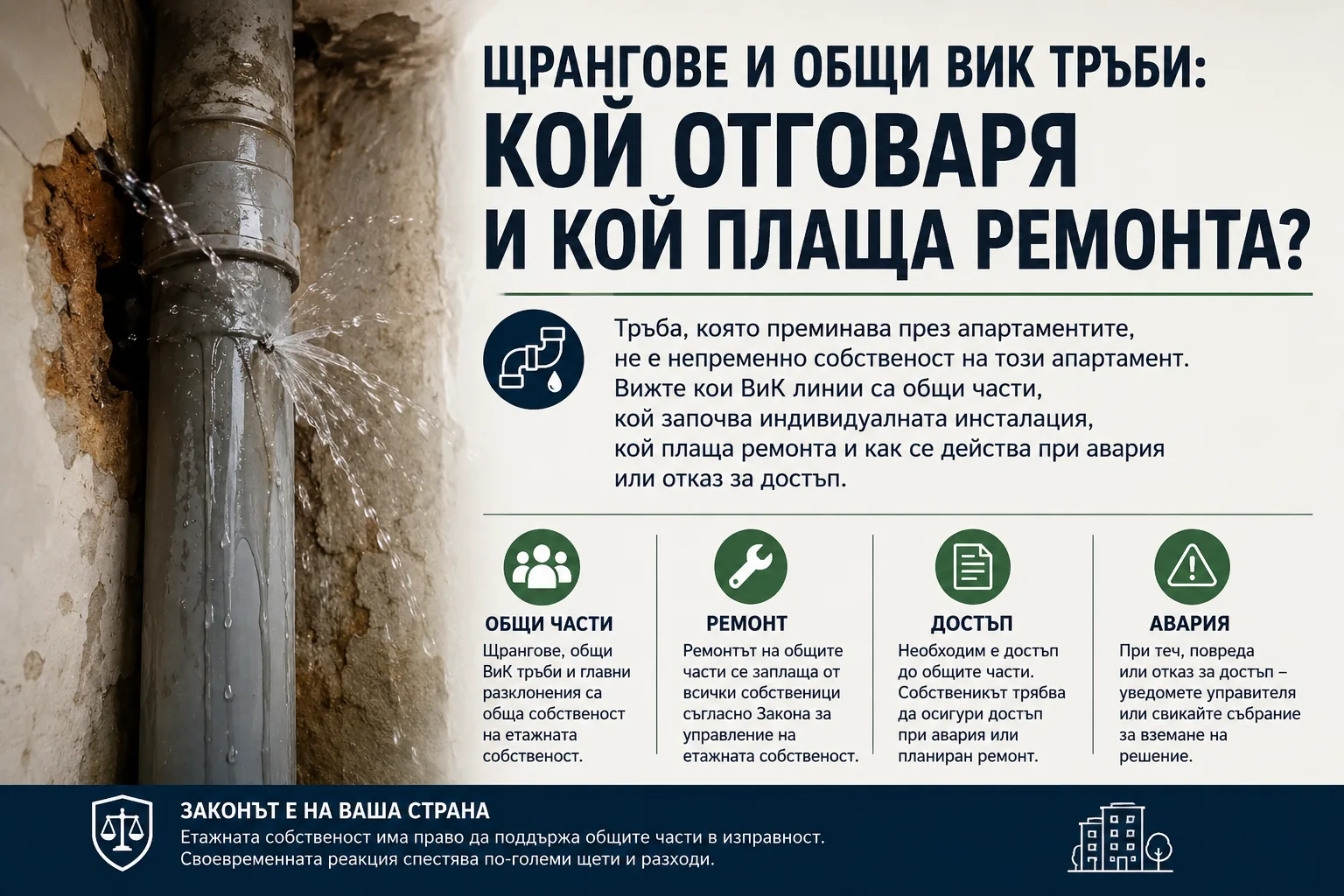 Щрангове и общи ВиК тръби: кой отговаря и кой плаща ремонта?